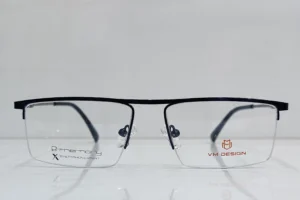 Blue Single Bridge Titanium Half Rimless Glasses